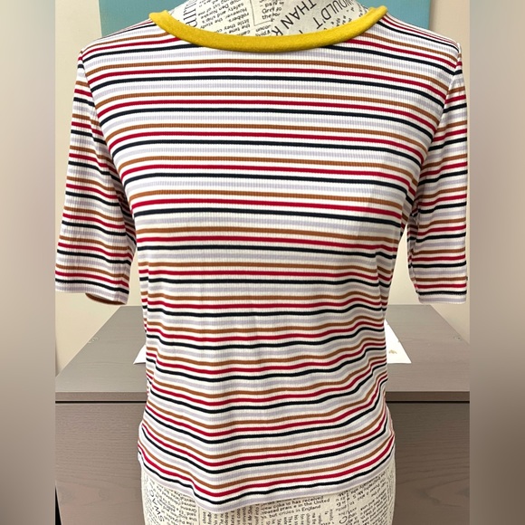 BB Dakota Ribbed Multicolored Striped Tee T Shirt Large - Picture 1 of 8